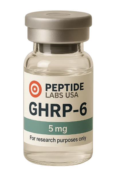 GHRP-6 5mg - Primarily studied for muscle growth, fat loss, recovery, longevity, cognitive performance, and more. - 99% HPLC purity research peptide